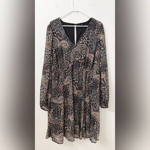 Torrid Black & Multicolor Paisley Chiffon Long Sleeve Babydoll Dress - 3